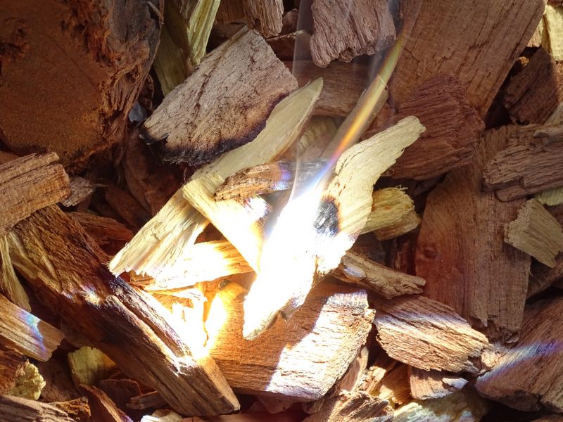 Dovolil jsem si dokonce rozdělat oheň za pomoci naší zvětšovací čočky pouze ze suchých štěpků tvrdého dřeva – i tak lupa oheň rozdělala.